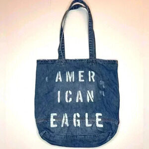 American Eagle Outfitters Denim Jean Graphic Pocket Tote Bag